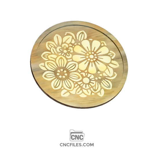 An image of a CNC file showing a flower bouquet cookie tray design with intricate floral details.