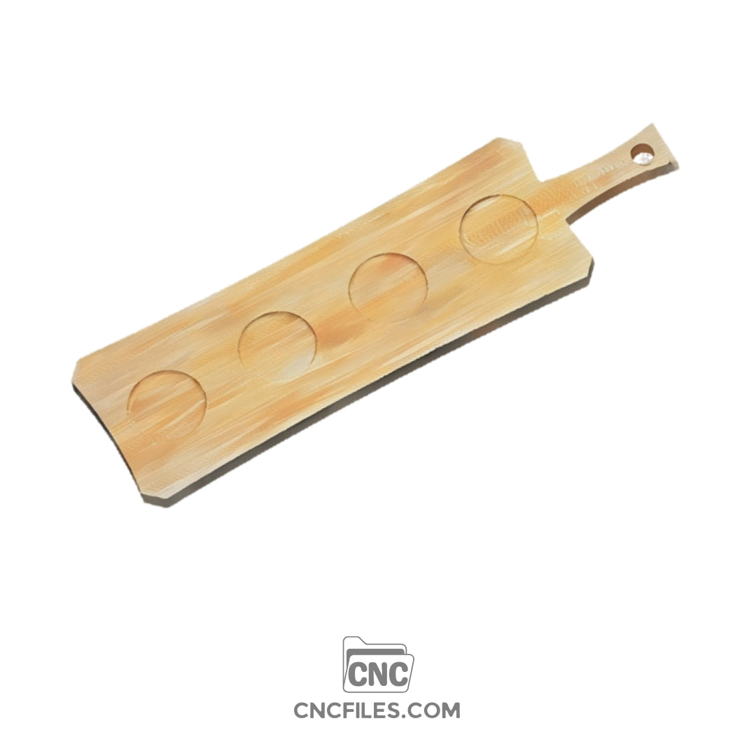 CNC file of a handcrafted wooden paddle designed to hold multiple tasting glasses