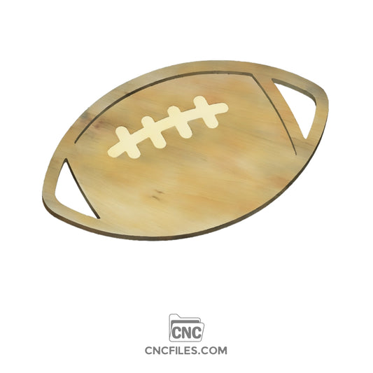 CNC file of a durable tray with handles, featuring a football-themed design.