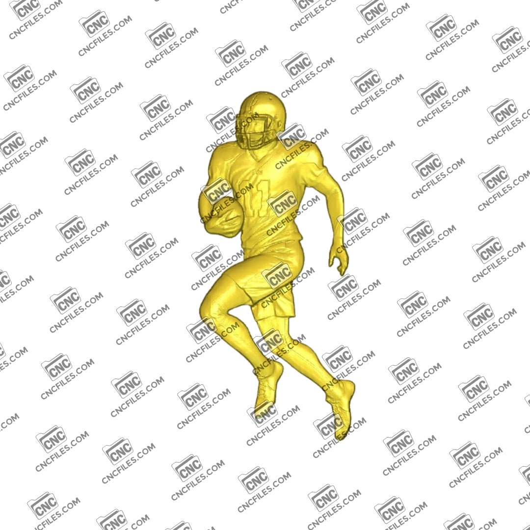 An image of 3D CNC file showing a football player in action. Perfect for carving, decor, or sports-themed projects.