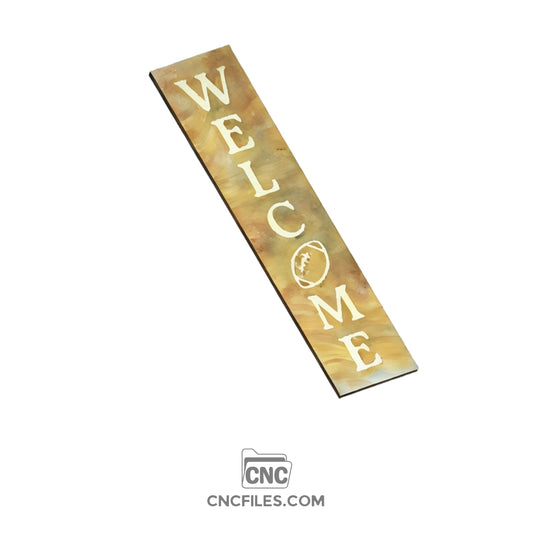 An image of a CNC file showing a Football Welcome Porch Board design featuring a football theme.