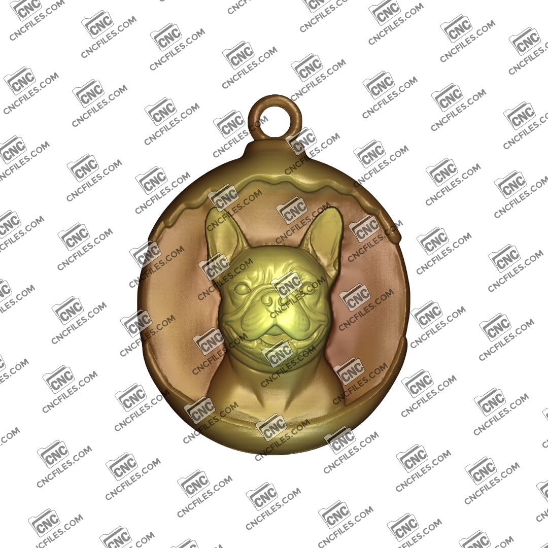 An image of a 3D render of CNC file showing a cute and lifelike French Bulldog design ready for carving.