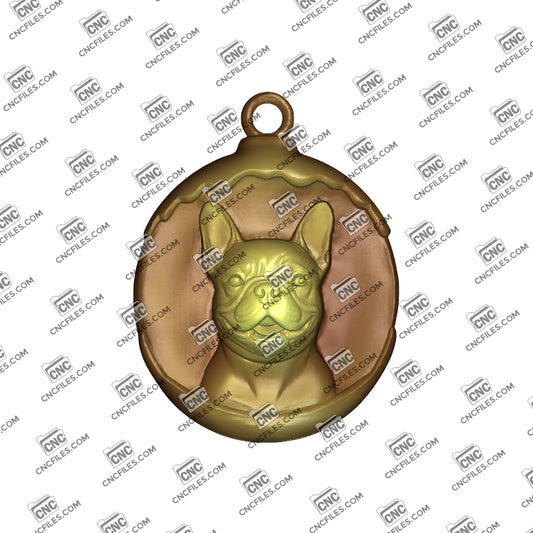 An image of a 3D render of CNC file showing a cute and lifelike French Bulldog design ready for carving.