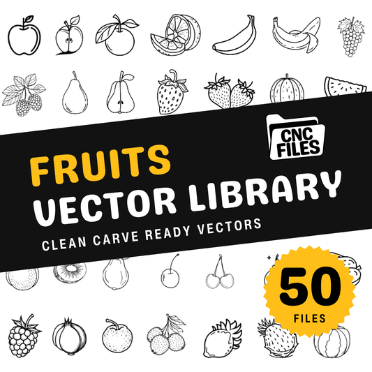 an image of the Fruit CNC Vector Library cover containing lots of fruit themed line drawings