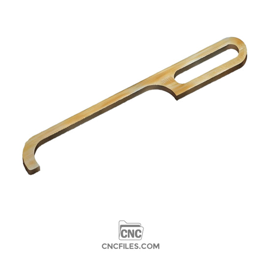 An image of a CNC file showing a Gap Handle Bread Bow Knife design with a curved blade slot.