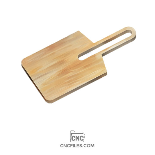 An image of a CNC file showing a small cheese board design with a distinctive gap handle, crafted for easy carrying and stylish serving.