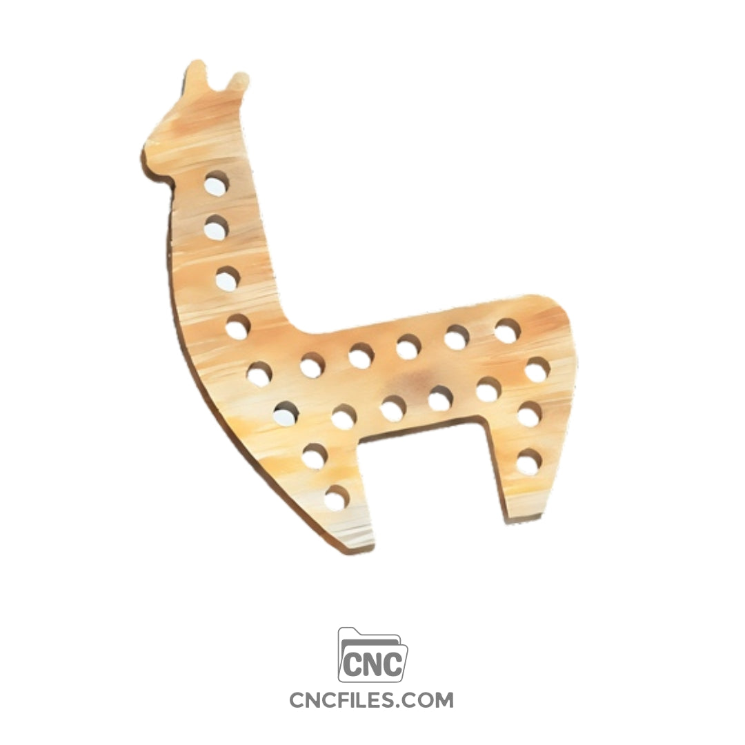 An image of a CNC file showing a giraffe lacing toy with multiple holes for threading, designed for kids’ fine motor skill development.