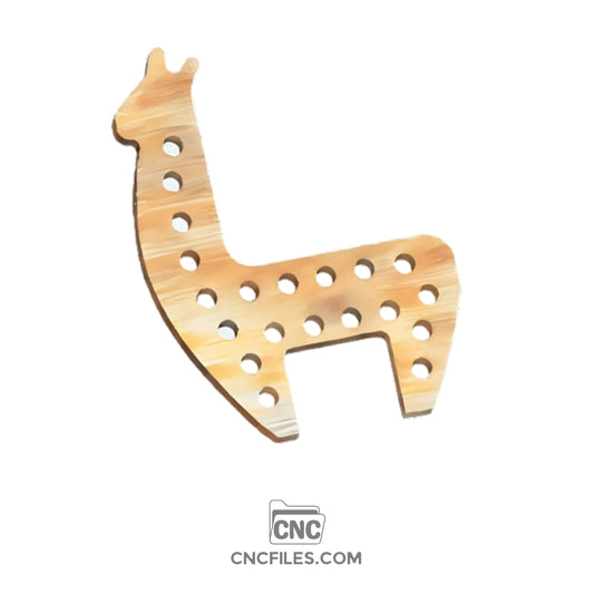 An image of a CNC file showing a giraffe lacing toy with multiple holes for threading, designed for kids’ fine motor skill development.