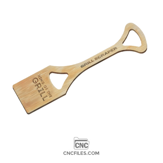 An image of a CNC file showing a Grill Scraper design with the engraved text "King Of The Grill," crafted for easy customization and cutting.