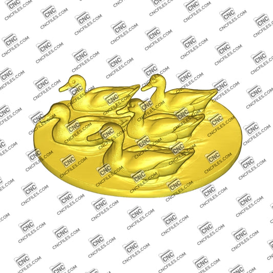 An image of a 3D CNC file showing a group of ducks, perfect for carving detailed animal decor.