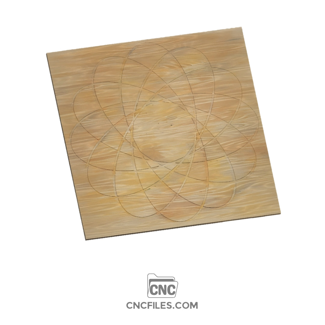 An image of a CNC file showing a Guilloche art base design with intricate geometric spiral patterns