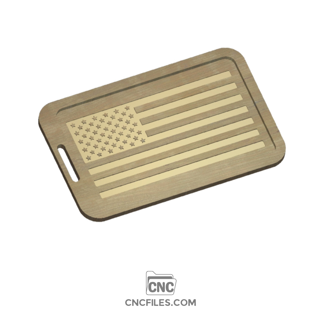 An image of a CNC file showing a handle couch tray with an American flag design.