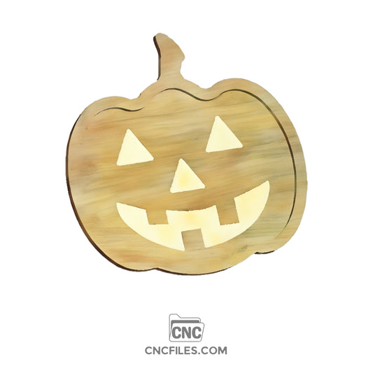 An image of a CNC file showing a Happy Jack-o'-Lantern Halloween Tray with a smiling pumpkin face design