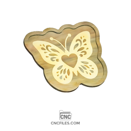 An image of a CNC file showing a Heart Butterfly Cookie Tray design with intricate butterfly and heart details.