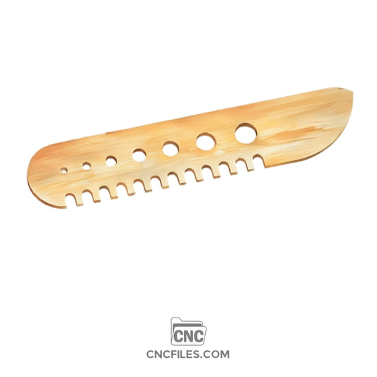 An image of a CNC file showing a Herb Stripper Knife design with precision-cut slots for stripping leaves from stems.