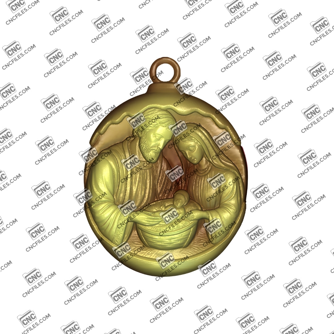 An image of a CNC file showing the Holy Family Ornament with detailed, clean lines perfect for carving.