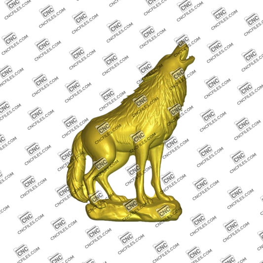 An image of a 3D CNC file showing a detailed Howling Wolf design, perfect for woodworking and crafting projects.