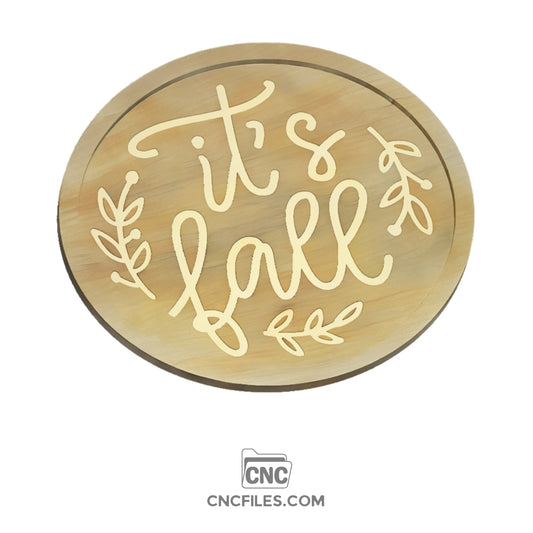 An image of a CNC file showing a decorative 'Fall' tray design with carved lettering and seasonal accents.