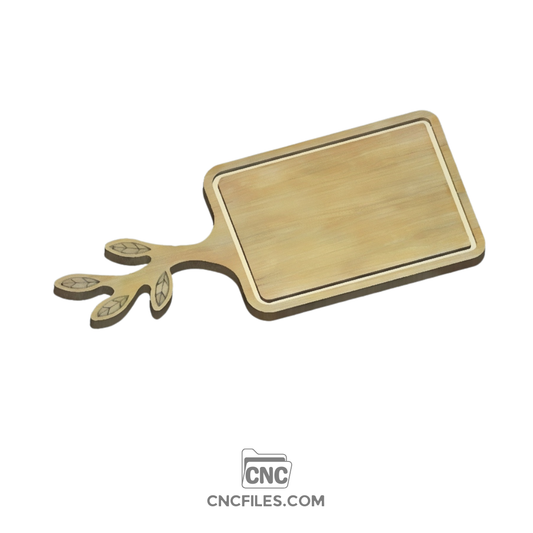 An image of a CNC file showing a beautifully crafted leaf-shaped cheese board tray, complete with a juice groove for easy serving.