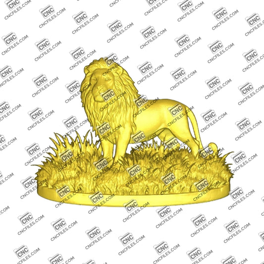 An image of a 3D CNC file showing a Lion in Grass, designed for clean and detailed carving, perfect for signs, wall art, or woodworking projects.