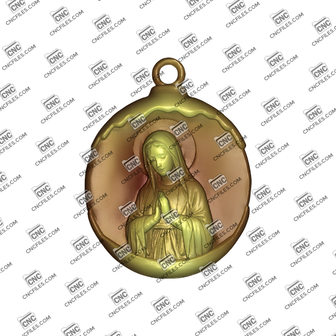 An image of a CNC file showing a detailed Madonna in Prayer Ornament, perfect for religious décor or gifts.