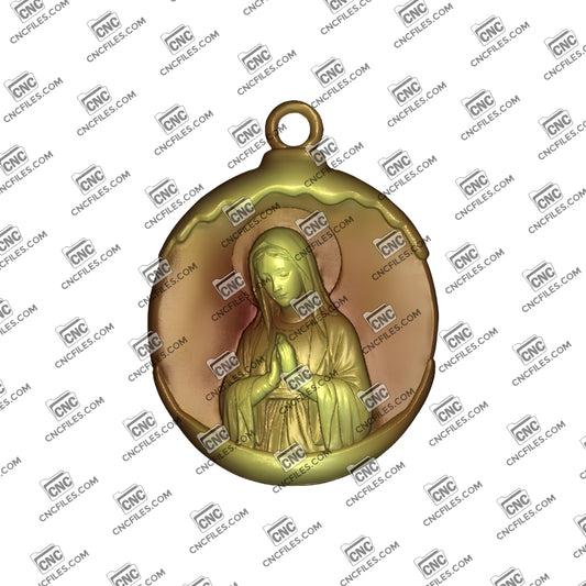 An image of a CNC file showing a detailed Madonna in Prayer Ornament, perfect for religious décor or gifts.