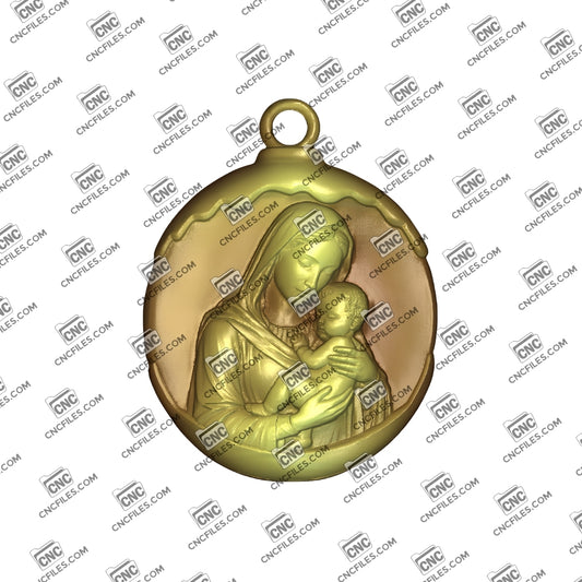 An image of a CNC file showing a detailed Mary and Baby Jesus Ornament, perfect for holiday or religious décor.