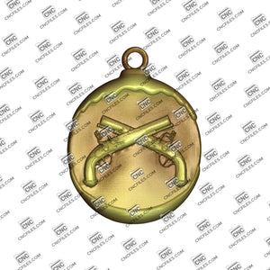 Military Crossed Pistols Ornament 3D Relief