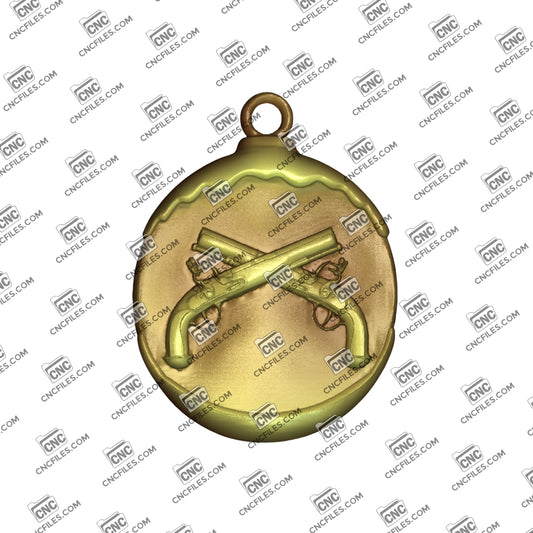 Military Crossed Pistols Ornament 3D Relief