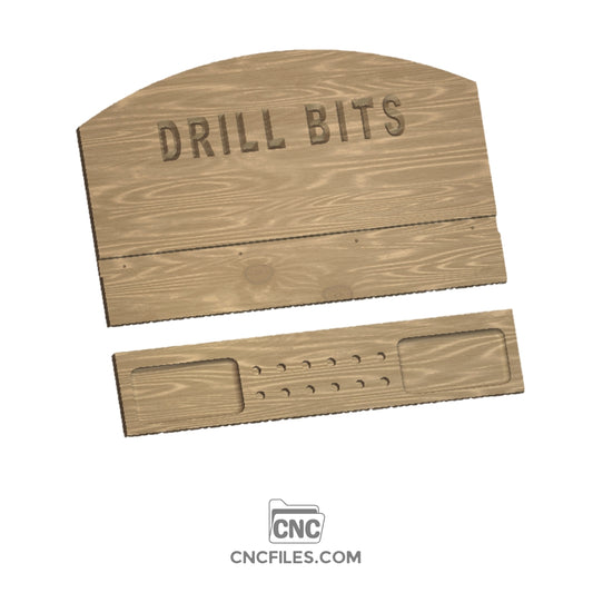 An image of a CNC file showing a minimalist drill bit holder in two parts