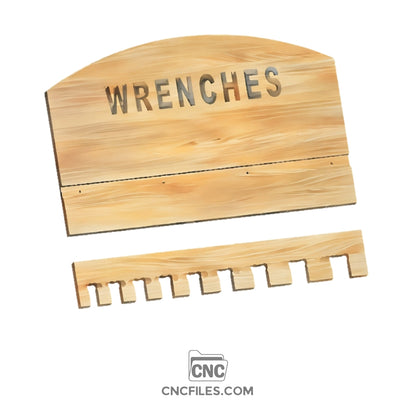 An image of a CNC file showing a minimalist wrench holder in the two parts it's made from. 