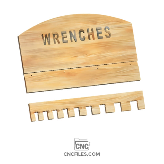 An image of a CNC file showing a minimalist wrench holder in the two parts it's made from. 