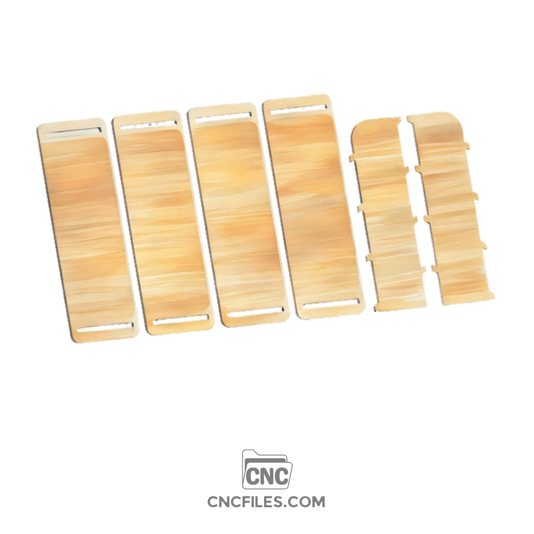 An image of a CNC file showing a modern 4-tier display stand with sleek, minimalist shelves