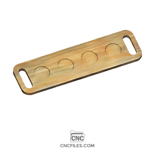 An image of a CNC file showing a modern beer flight design with sleek, minimalist slots for holding glasses.