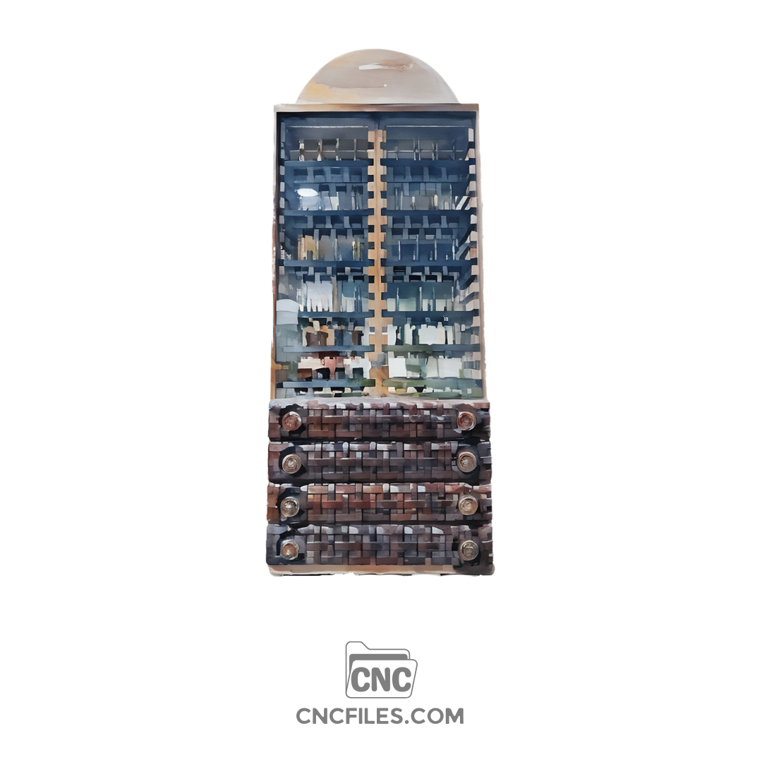 An image of 3D CNC file showing a modern fancy tool cabinet with multiple drawers for organized tool storage.