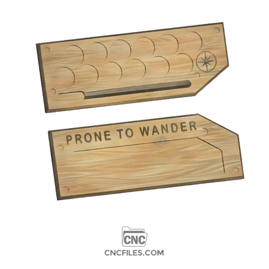An image of a CNC file showing a Modern Travel Paint Set with an engraving of “Prone To Wander,”.