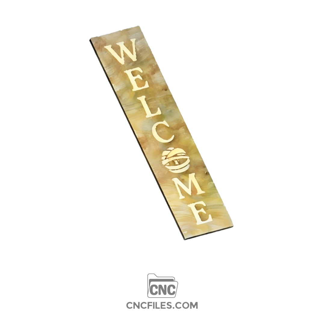 An image of a CNC file showing a Welcome Porch Board design, featuring a tall vertical board with a fun Halloween mummy theme.