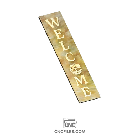 An image of a CNC file showing a Welcome Porch Board design, featuring a tall vertical board with a fun Halloween mummy theme.