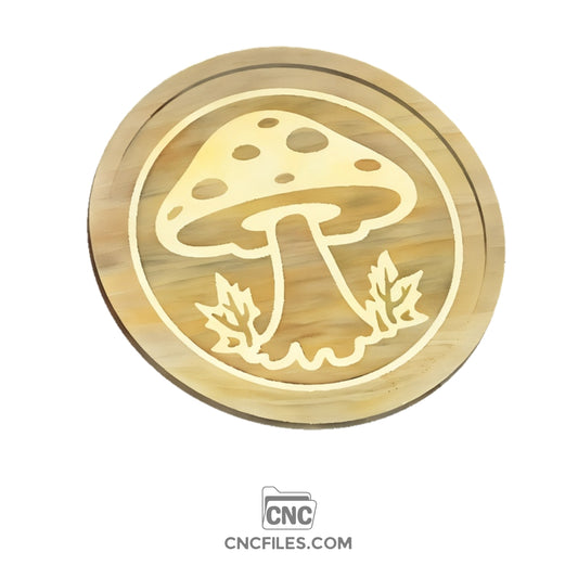 An image of a CNC file showing a Mushroom Fall Tray design with detailed carved mushrooms and autumn leaves.