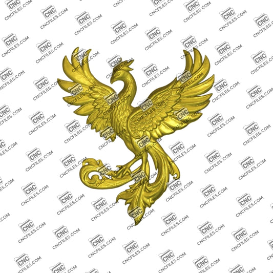 An image of 3D CNC file showing a detailed Phoenix 1 design, perfect for carving bold and striking artwork. 