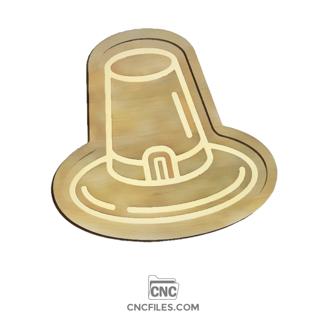 An image of a CNC file showing a Pilgrim Hat Thanksgiving Tray with detailed carving design,