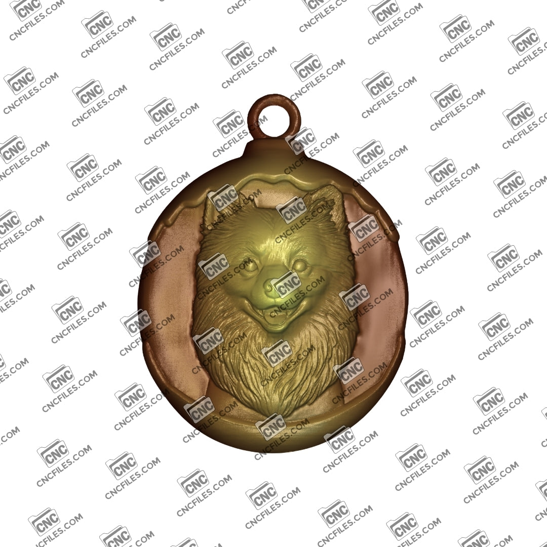 An image of a 3D render of the CNC file showing the small dog’s detailed fur and playful expression, perfect for ornaments, gifts, or decorative projects.