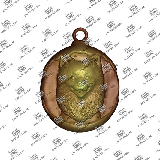 An image of a 3D render of the CNC file showing the small dog’s detailed fur and playful expression, perfect for ornaments, gifts, or decorative projects.