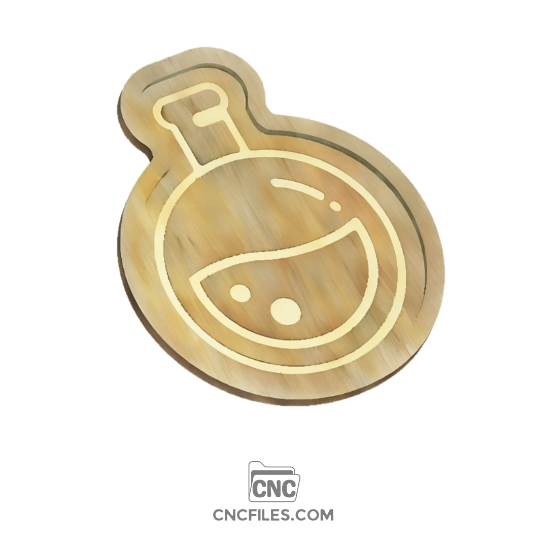 An image of a CNC file showing a Potion Bottle Halloween Tray design an classic sphere bottle. 
