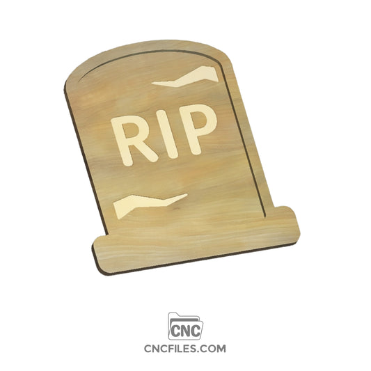 CNC file of gravestone tray with RIP and some crack engraved on the base