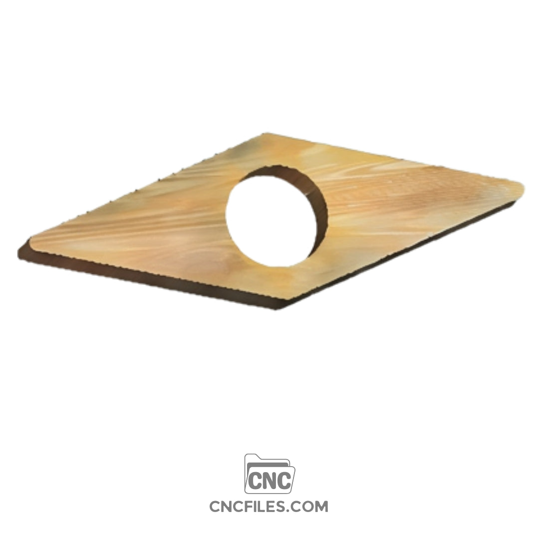 An image of a CNC file showing a Rhombus Thumb Holder with a geometric cutout design.