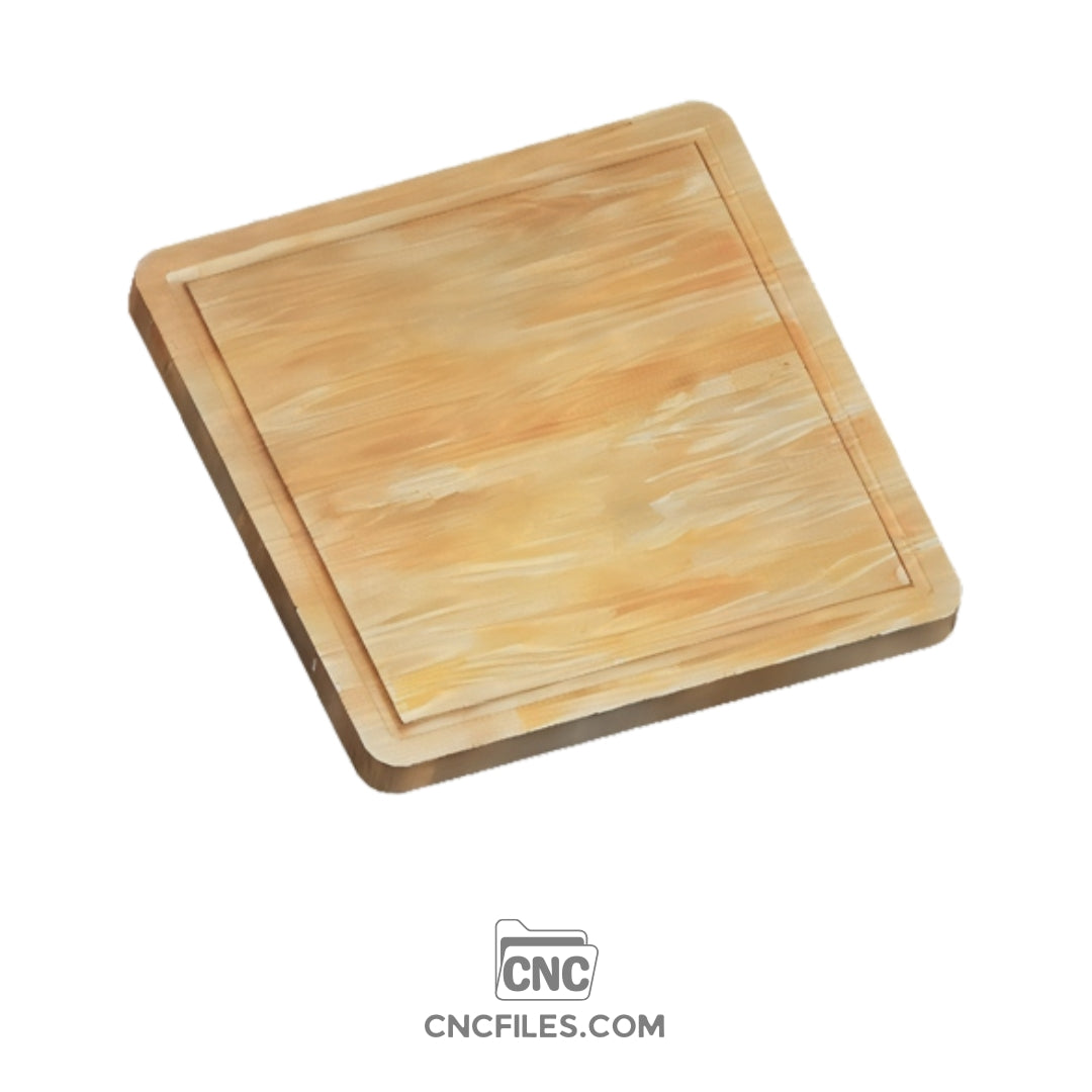 An image of a CNC file showing a rustic square cutting board with a juice groove design.