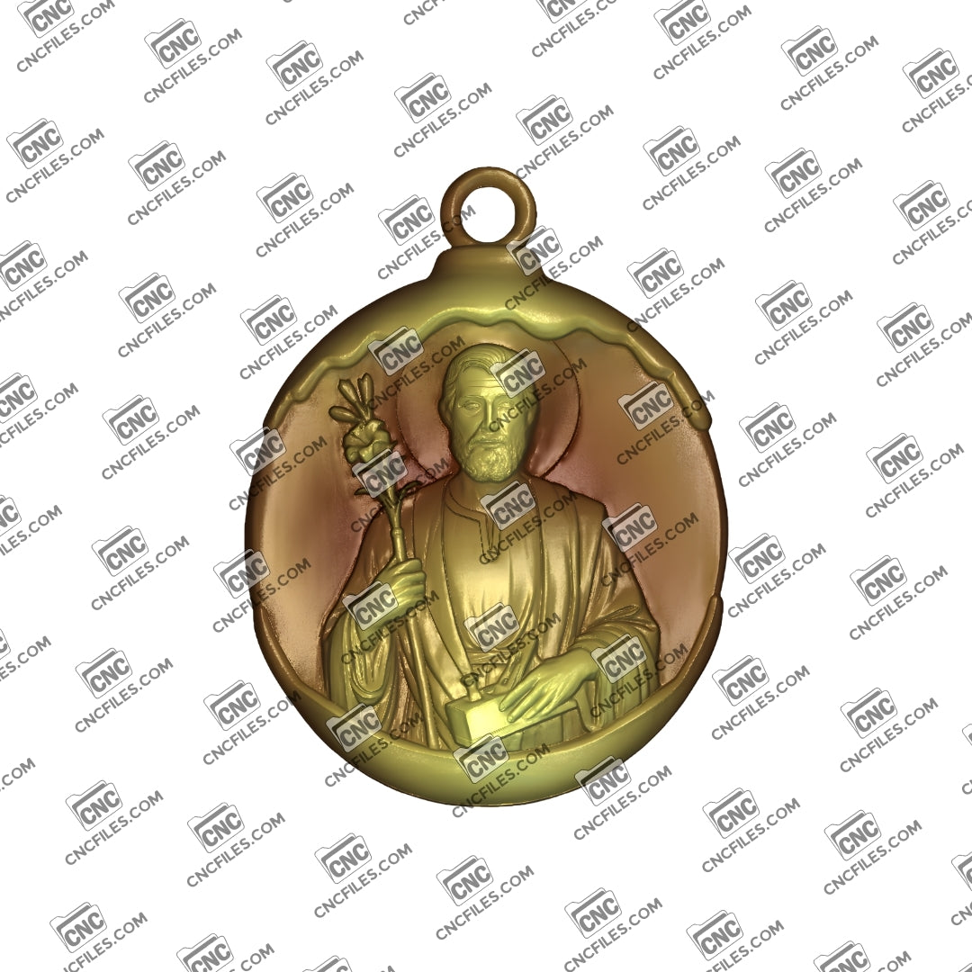 An image of a CNC file showing a detailed Saint Joseph the Carpenter Ornament, perfect for woodworking projects or home décor.