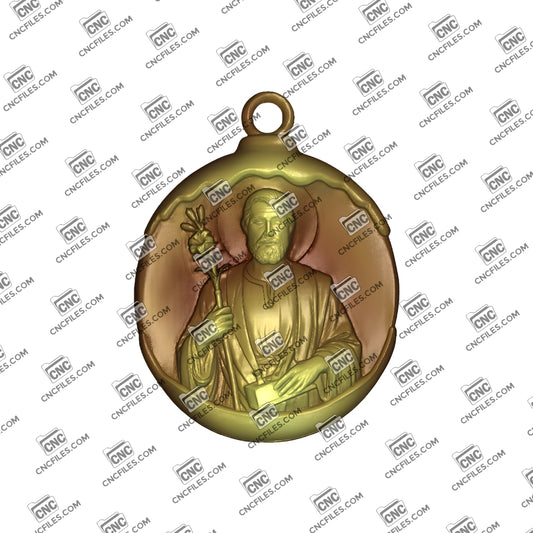 An image of a CNC file showing a detailed Saint Joseph the Carpenter Ornament, perfect for woodworking projects or home décor.