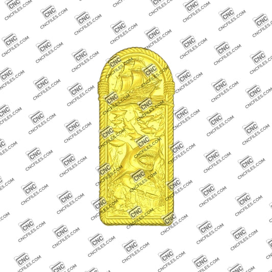 An image of 3D CNC file showing Shark Ship 1 design, showing a detailed shark-themed ship model, perfect for carving or decoration.